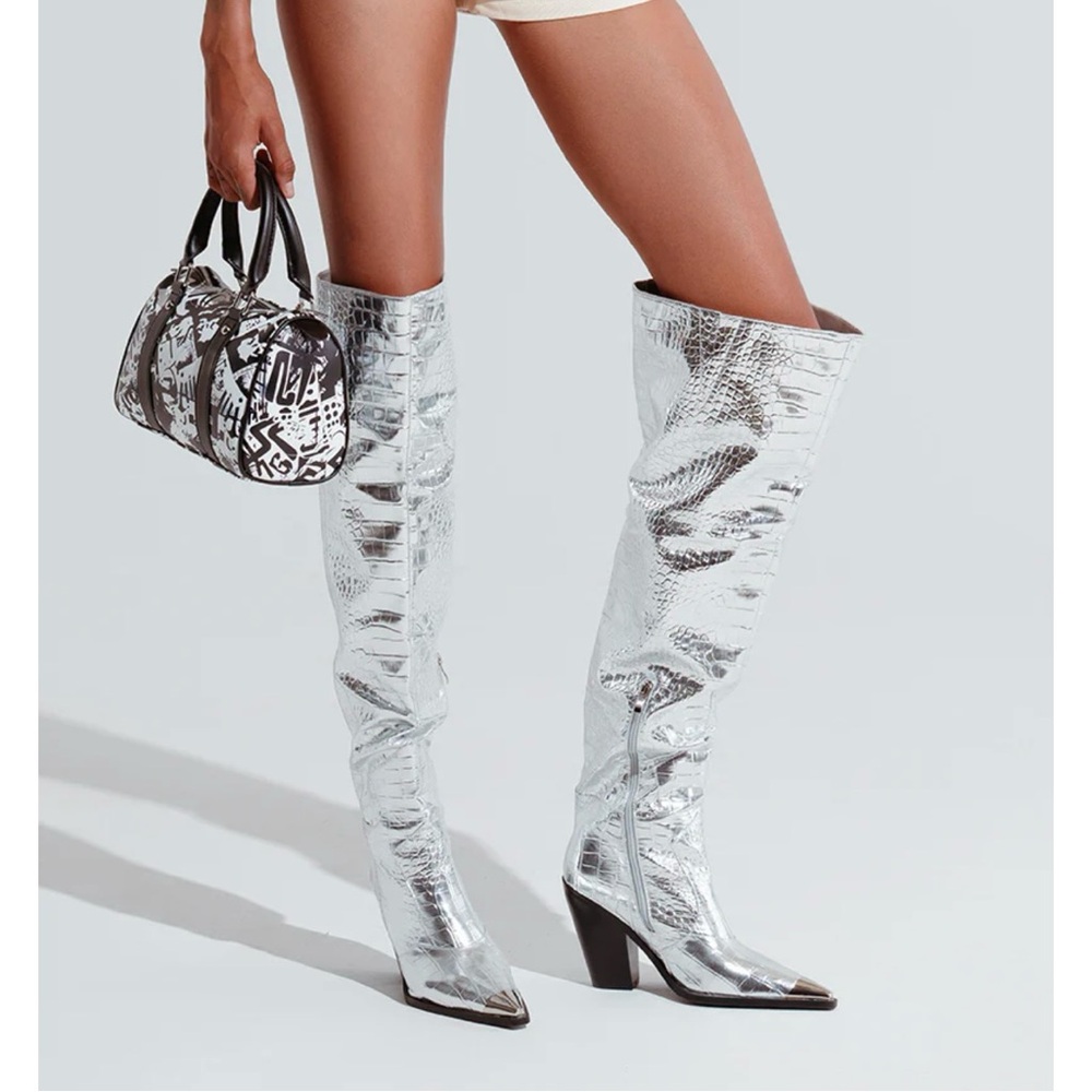 Stylish Silver Over the Knee Boots